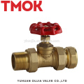 Red Hand Wheel Brass color External Thread Brass Stop Valve